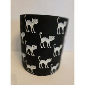 Black Utensil Crock With White Cat Design 6.5" Tall Utensil Crock Halloween Ston